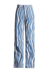 JEAN DENIM TAILLE HAUTE À IMPRIMÉ VAGUE ET JAMBE LARGE